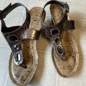 Dexflex Silver Metallic sandals Gem encrusted Thong Straps wedges